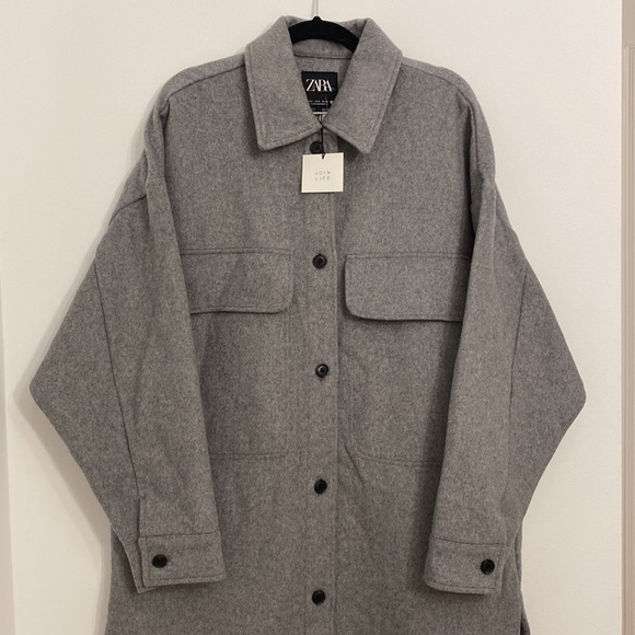 ZARA Long Overshirt Jacket  Wool Blend Coat Bloggers Favorite Gray - Picture 6 of 9